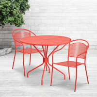 Flash Furniture CO-35RD-03CHR2-RED-GG 35.25" Round Table Set with 2 Round Back Chairs in Coral